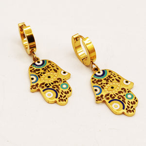 Boucles d'oreilles Main de Fatma et Yeux Multicolores Luxe