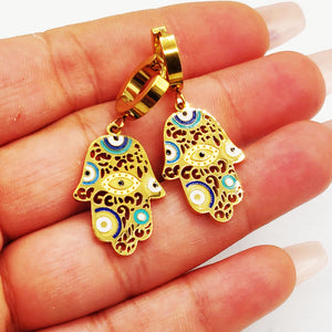 Boucles d'oreilles Main de Fatma et Yeux Multicolores Luxe