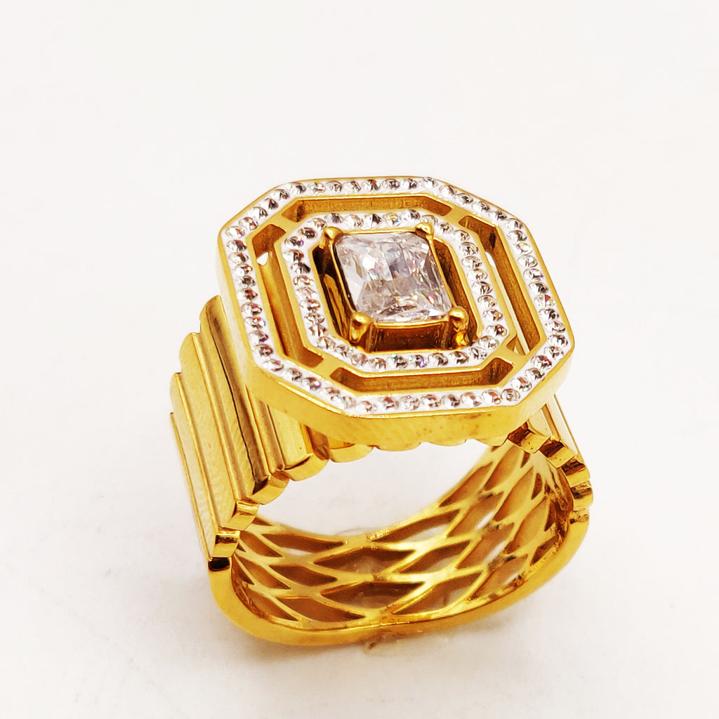 Bague Lignes Carré Cristaux Luxe