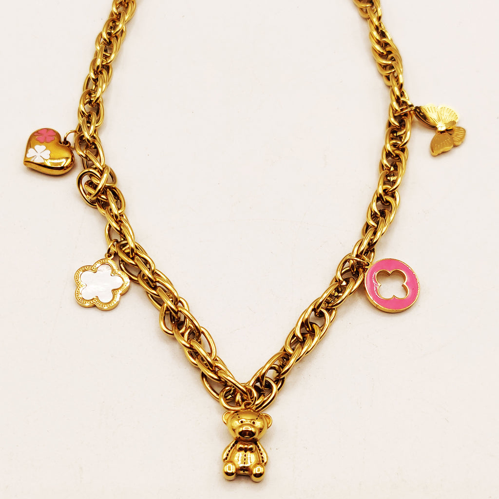 Collier Chaîne Bibelots Trèfles Roses Luxe