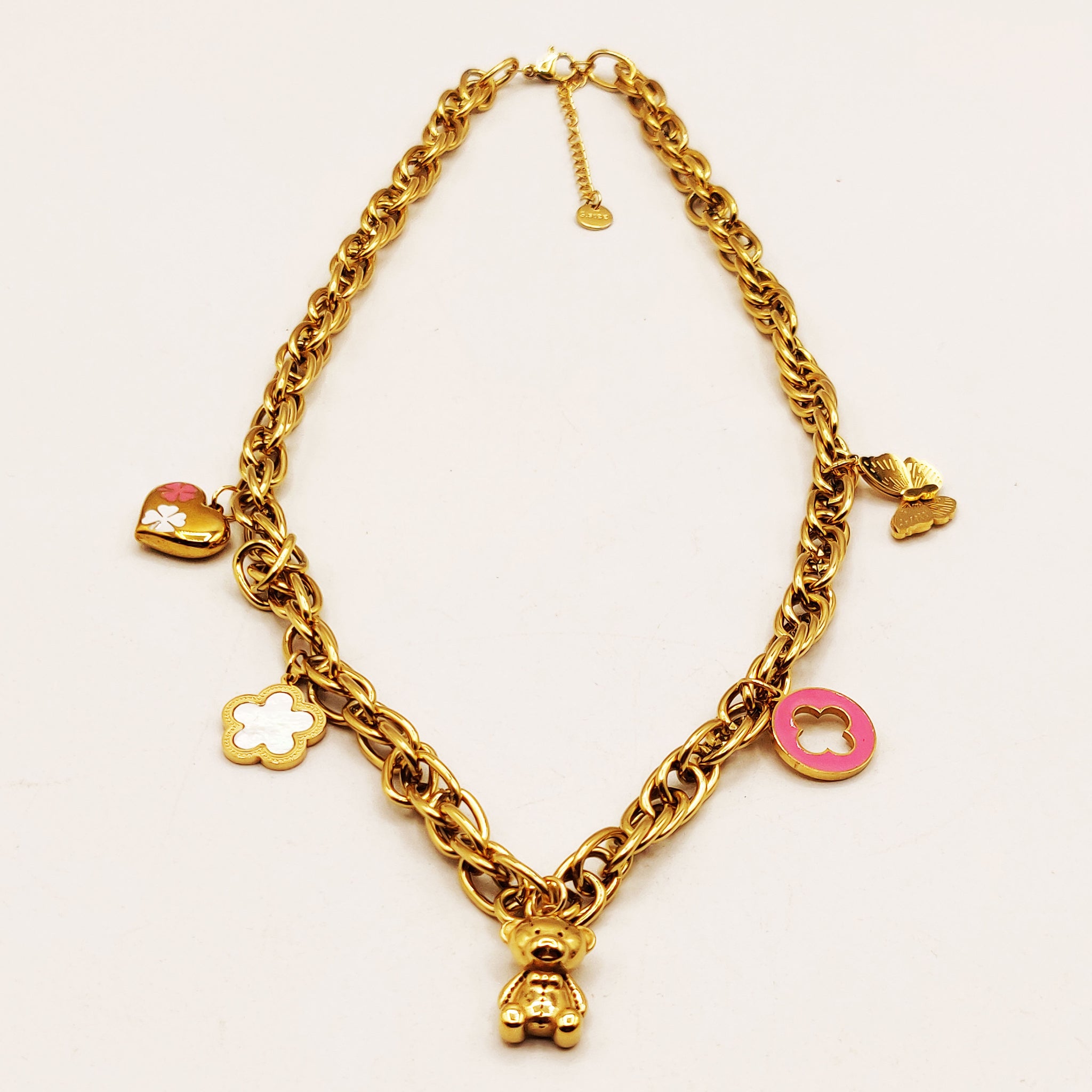 Collier Chaîne Bibelots Trèfles Roses Luxe