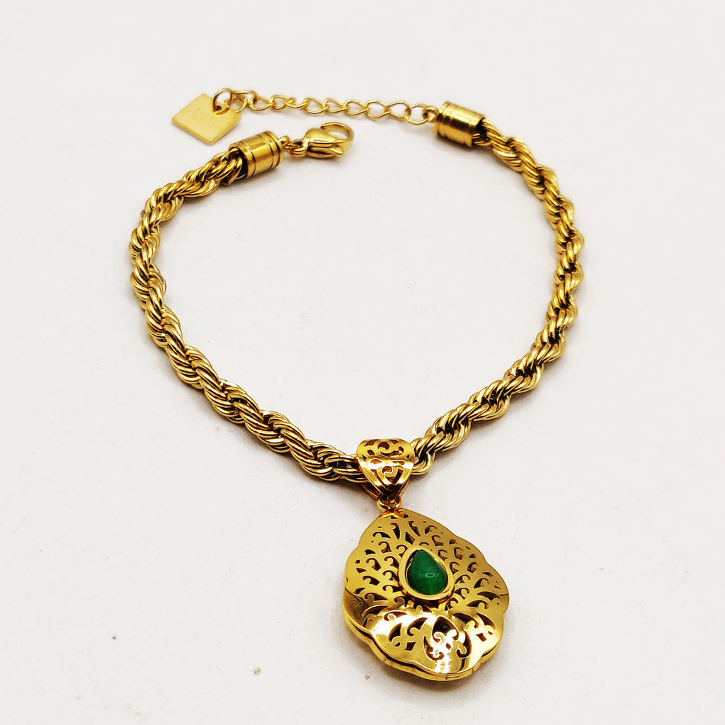 Bracelet Torsade Rosace Orientale Pierre Verte