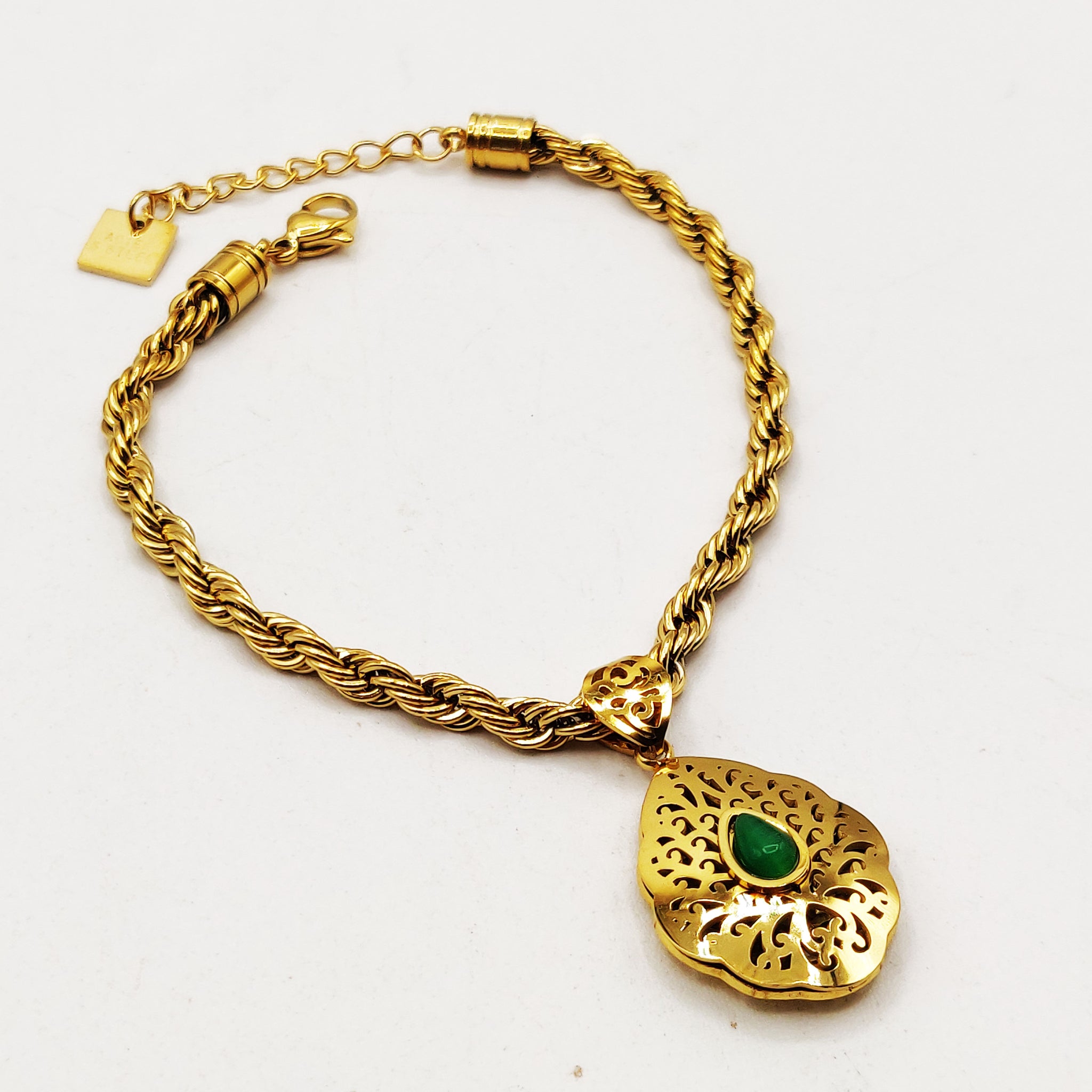 Bracelet Torsade Rosace Orientale Pierre Verte