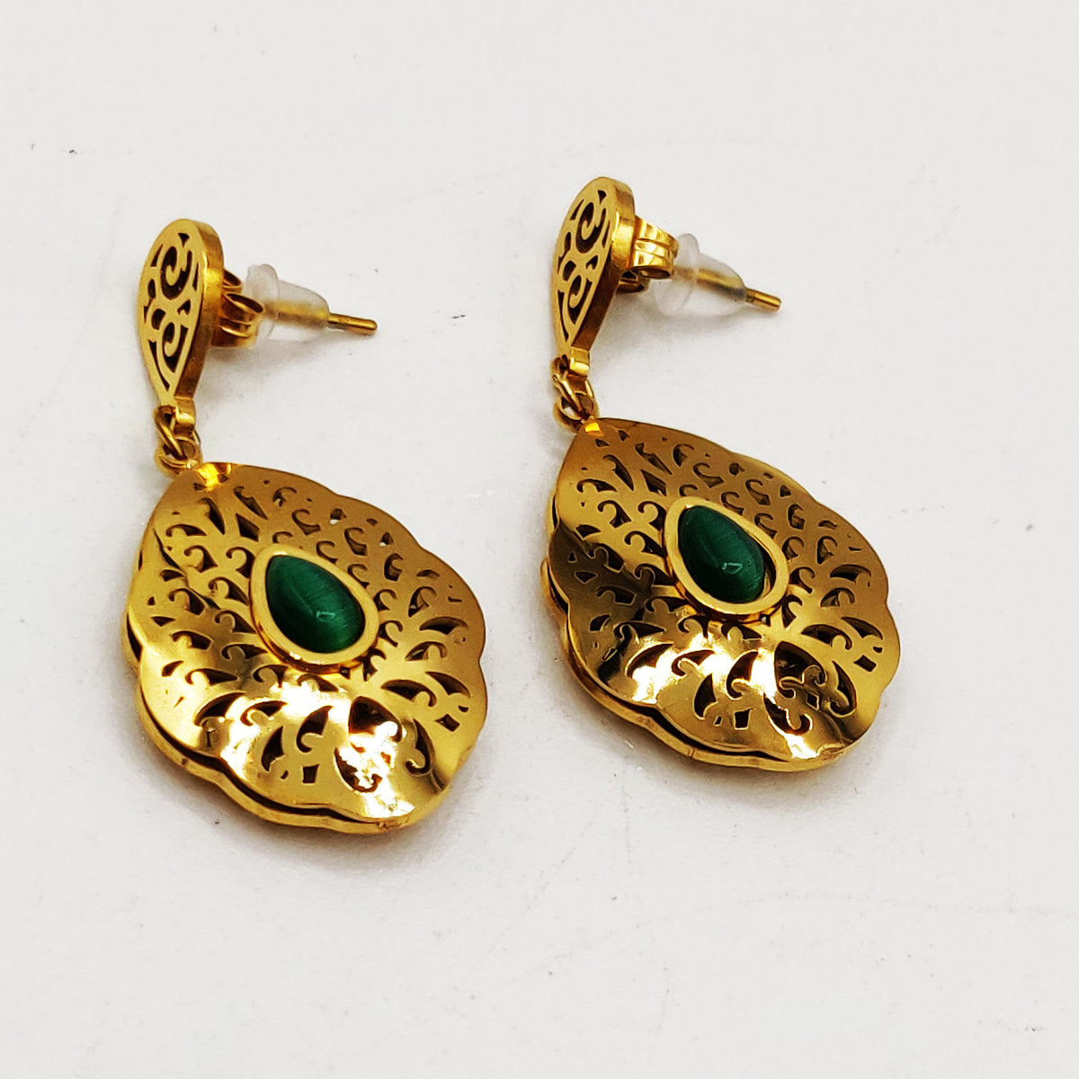 Boucles d'oreilles Torsade Rosace Orientale Pierre Verte