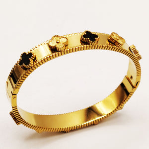 Bracelet Rigide Trèfles Dorés et Noirs Luxe