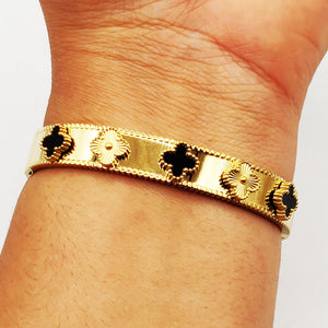 Bracelet Rigide Trèfles Dorés et Noirs Luxe