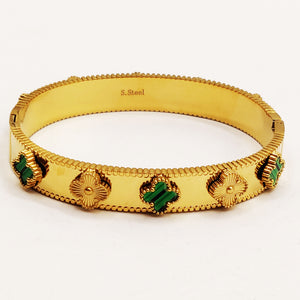 Bracelet Rigide Trèfles Dorés et Vert Luxe