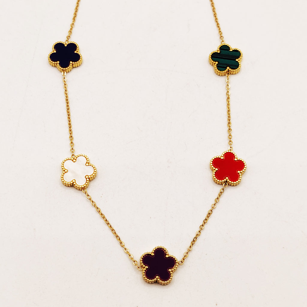 Collier Marguerites Tour Perles d'imitation Multicolores Luxe