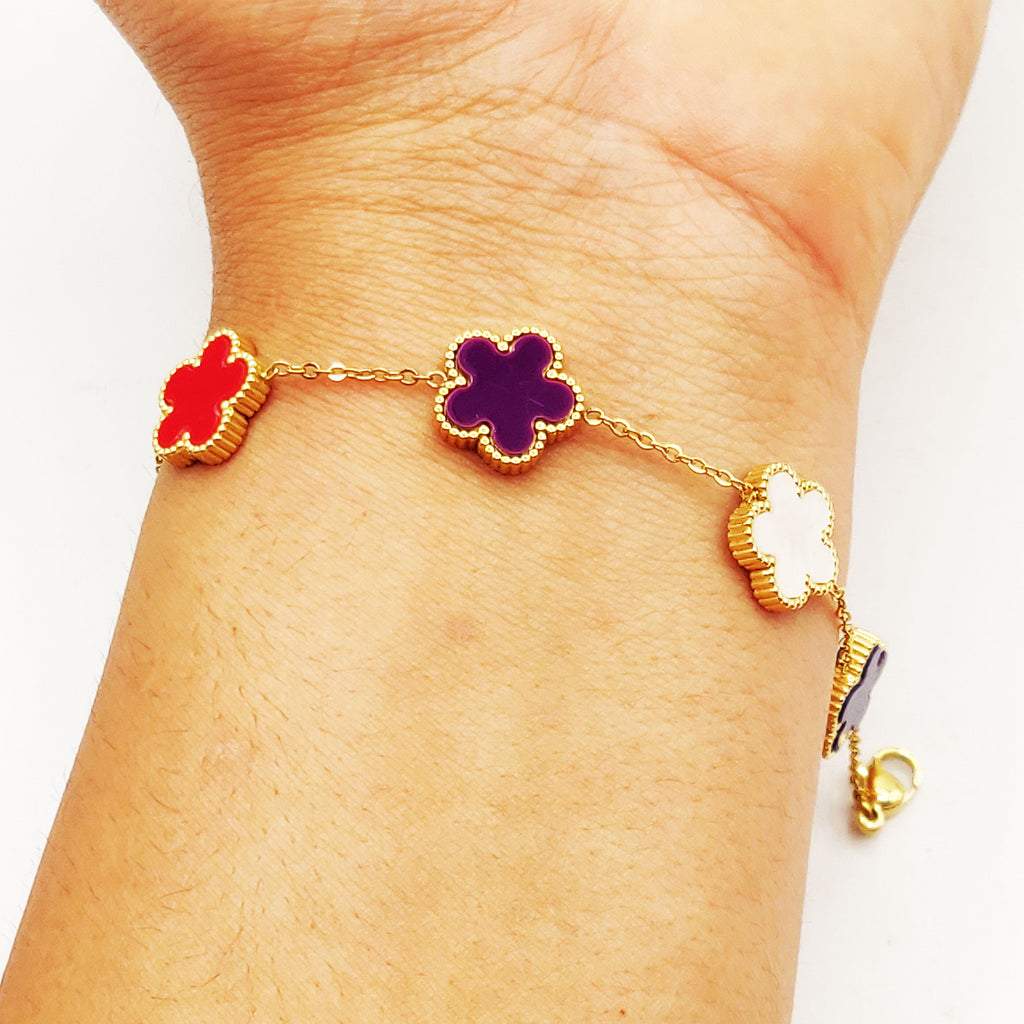 Bracelet Marguerites Tour Perles d'imitation Multicolores Luxe