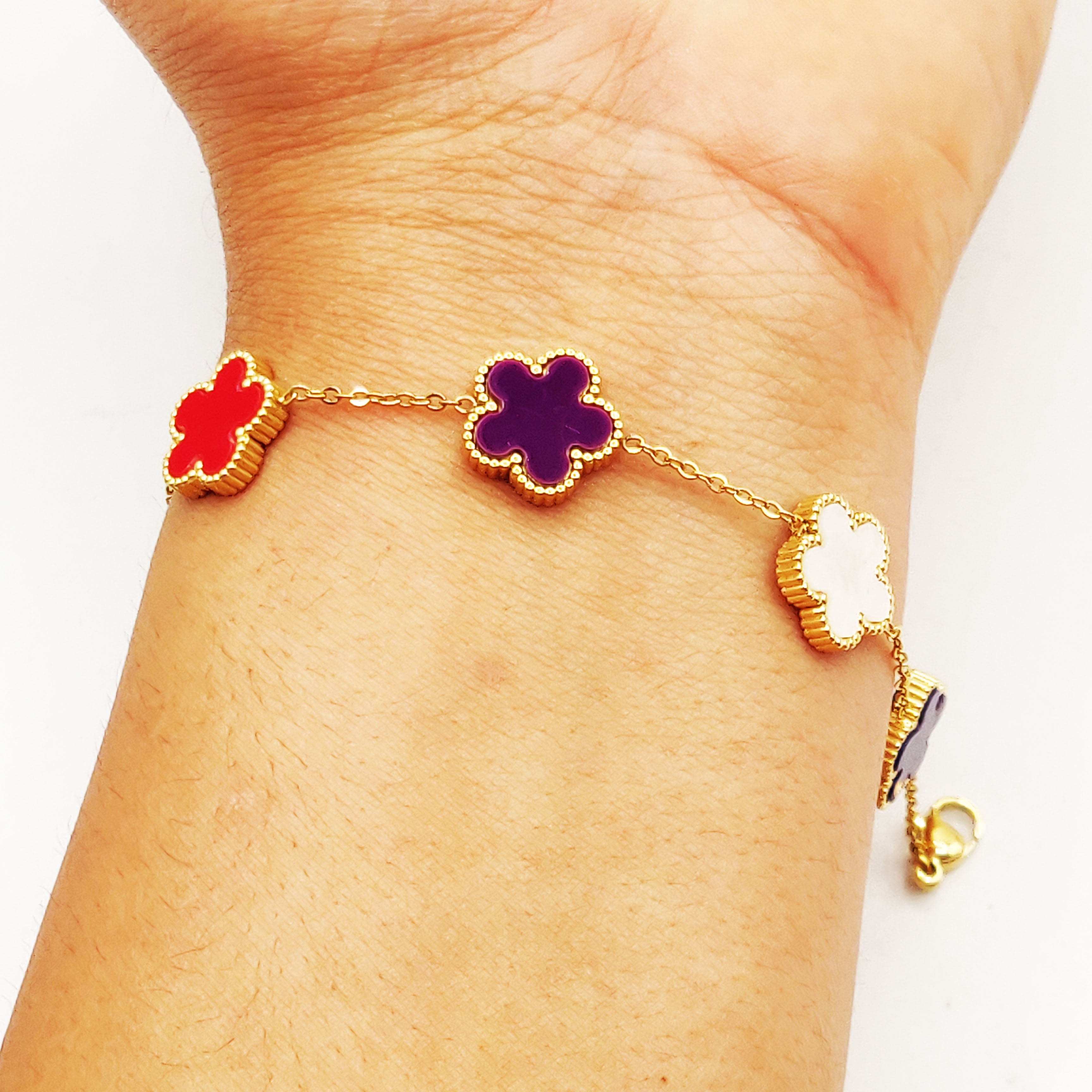 Bracelet Marguerites Tour Perles d'imitation Multicolores Luxe