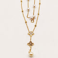 Collier Double Trèfles Étoiles Luxe et Perles d'imitation