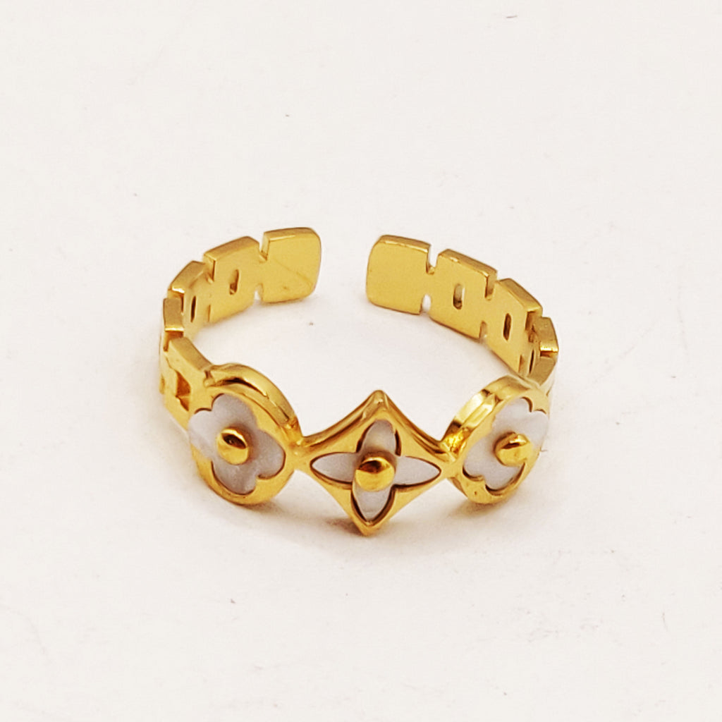 Bague Trèfles et Étoiles Blanches Luxe