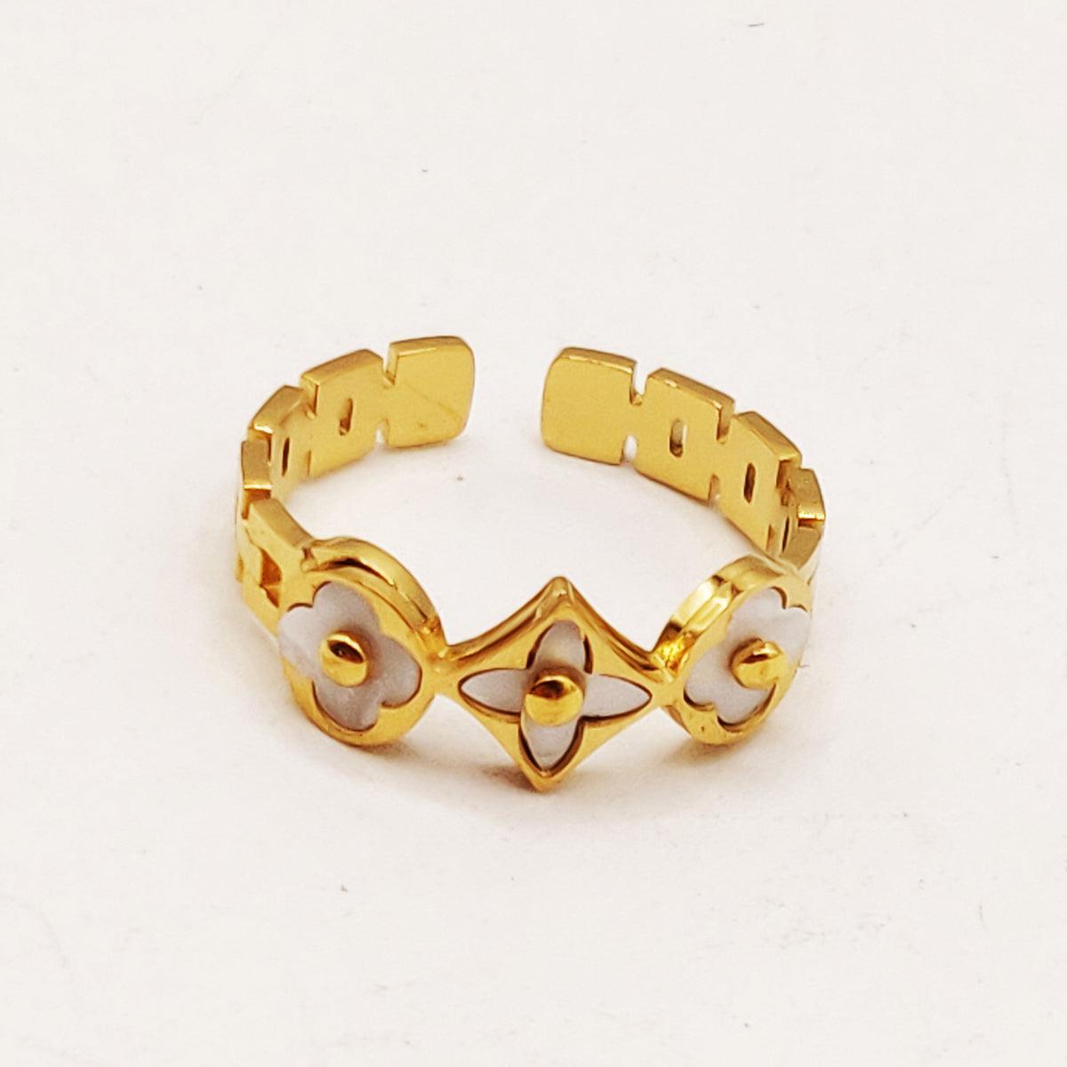Bague Trèfles et Étoiles Blanches Luxe