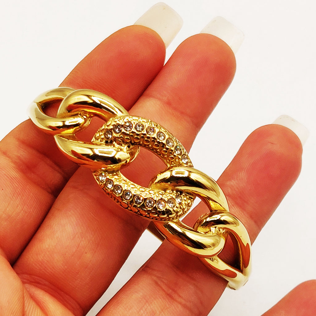 Bracelet Rigide Chaîne Maillon Cristaux Luxe