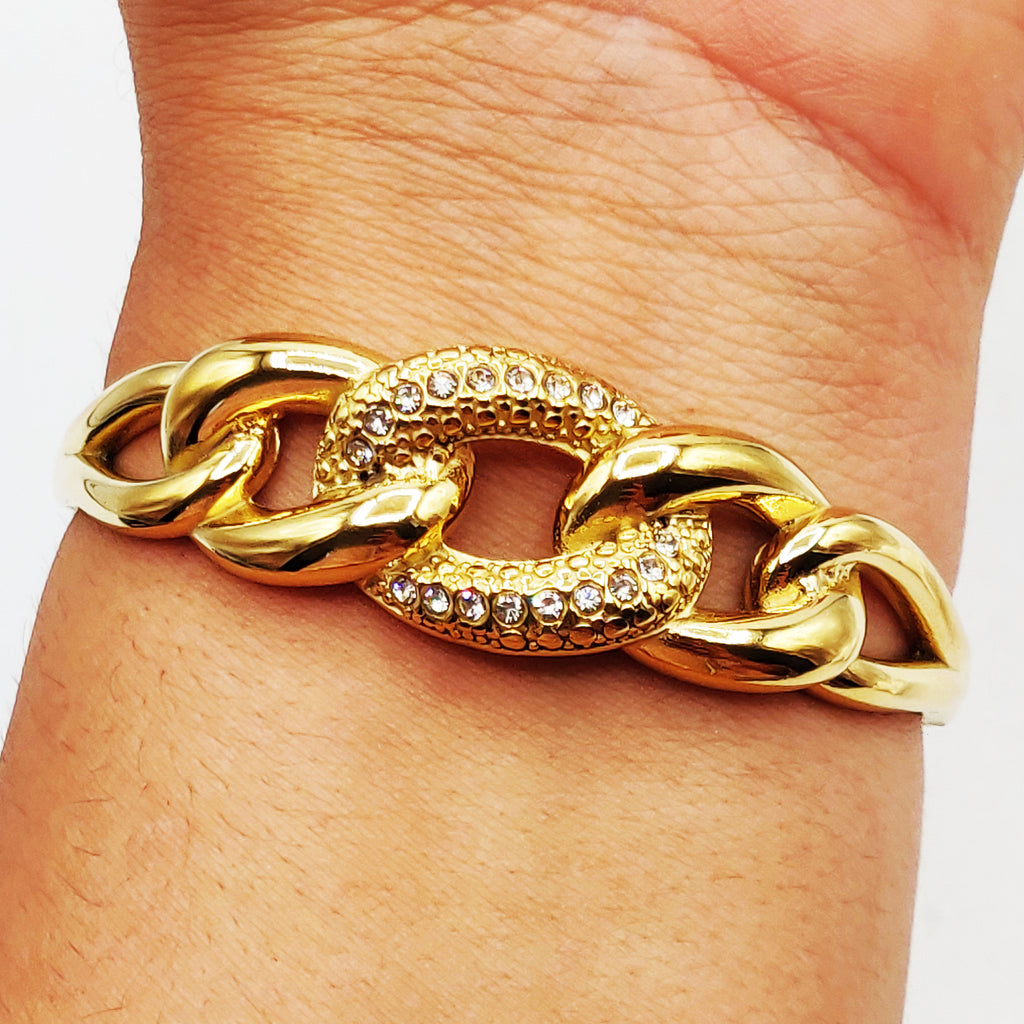 Bracelet Rigide Chaîne Maillon Cristaux Luxe