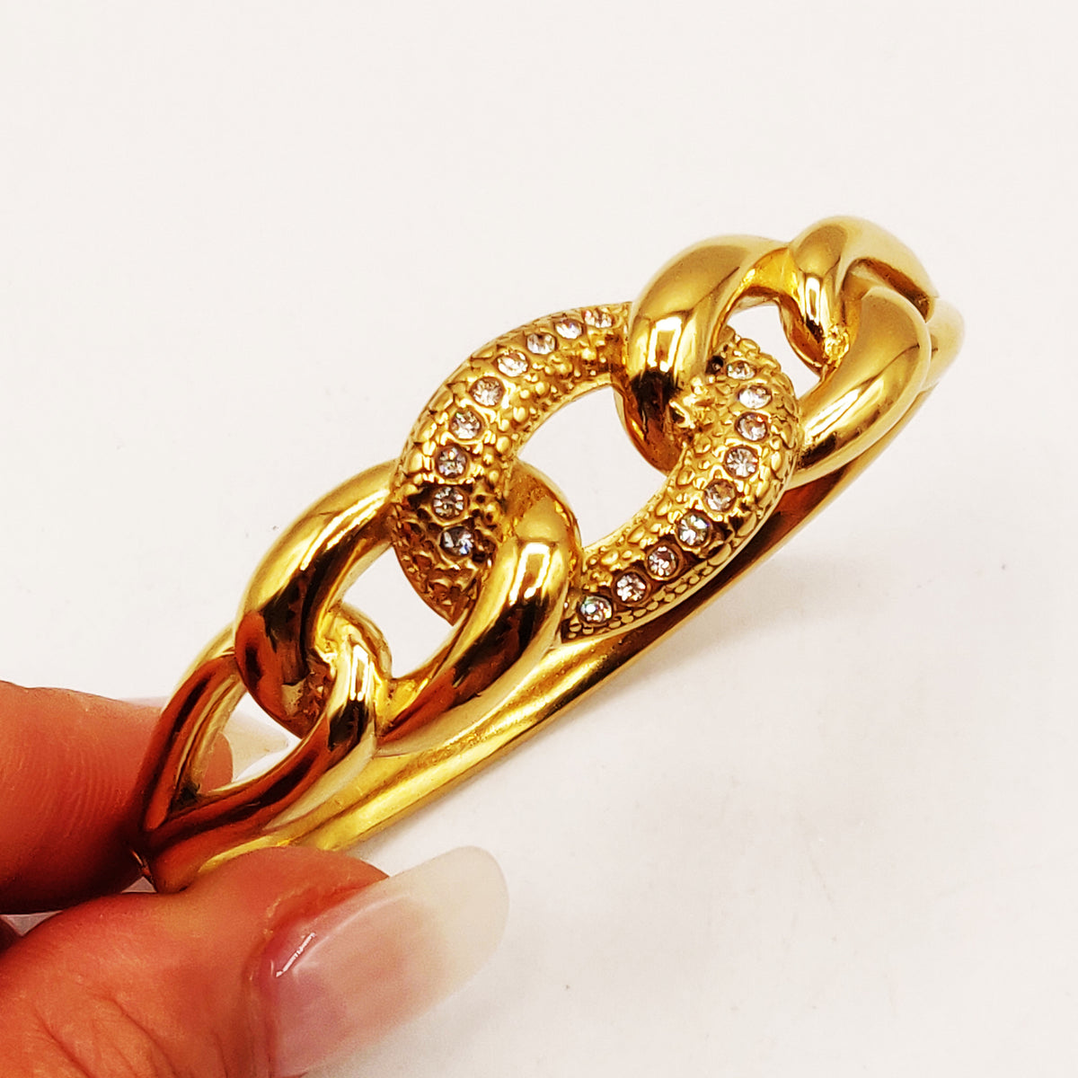 Bracelet Rigide Chaîne Maillon Cristaux Luxe