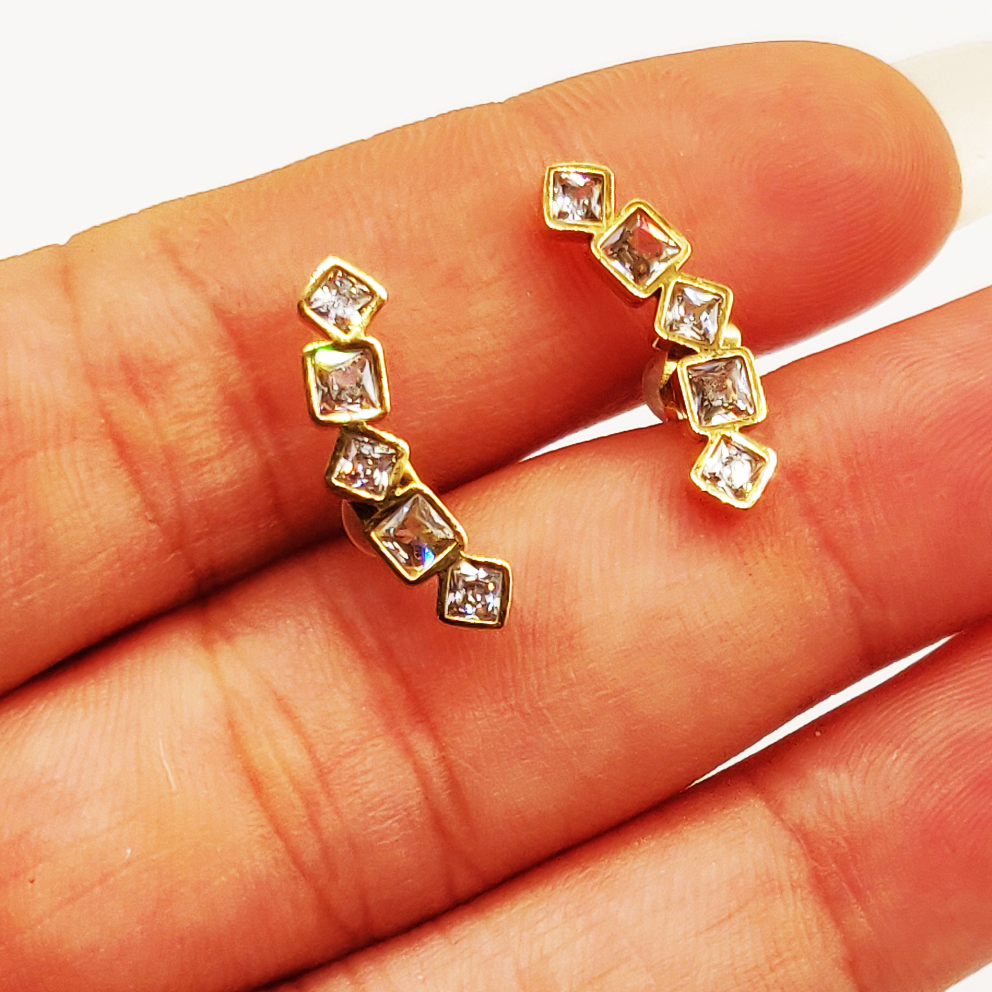 Boucles d'oreilles Lignes de Cristaux Carrés