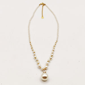 Collier Multi Perles d'imitation Blanches Pendentif Grosse Perle d'imitation et Cristal