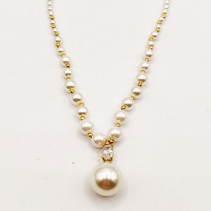 Collier Multi Perles d'imitation Blanches Pendentif Grosse Perle d'imitation et Cristal