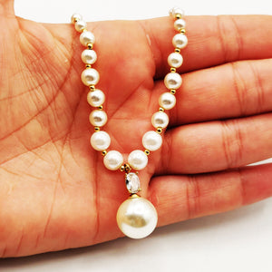 Collier Multi Perles d'imitation Blanches Pendentif Grosse Perle d'imitation et Cristal