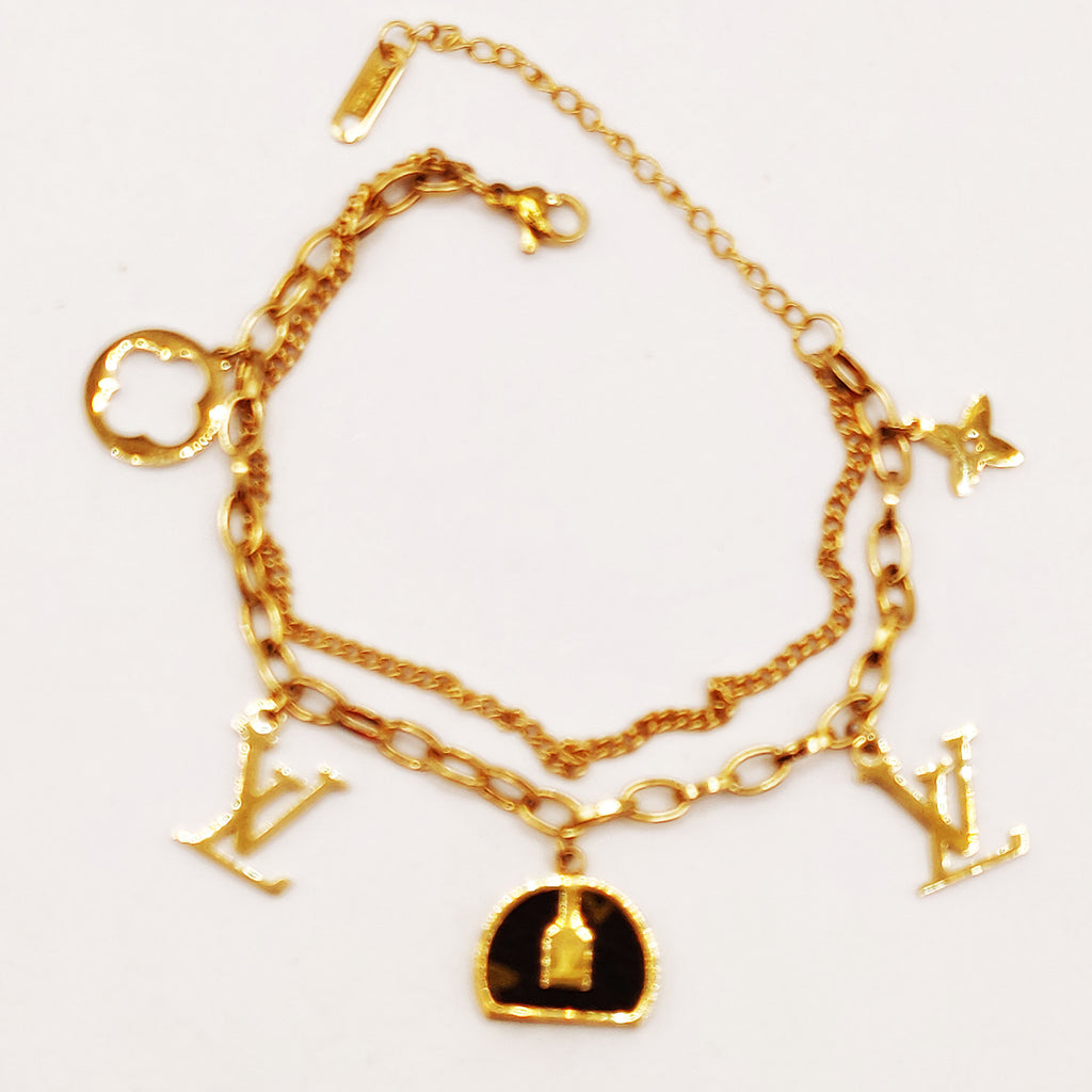 Bracelet Double Sac Simili Cuir Trèfles et Étoiles V Luxe