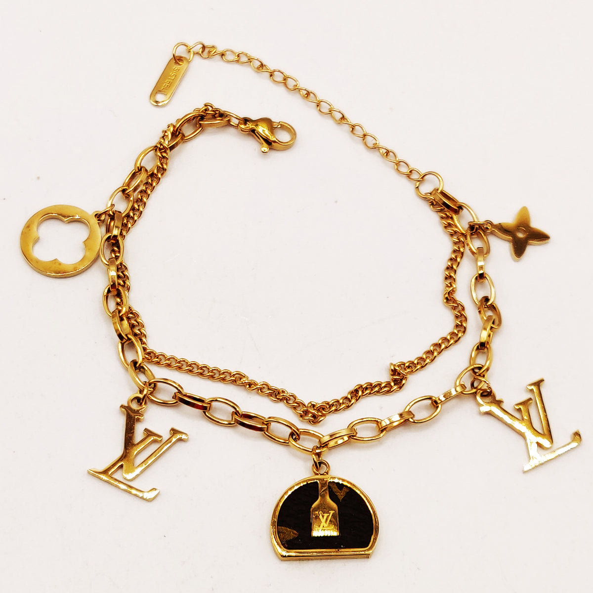 Bracelet Double Sac Simili Cuir Trèfles et Étoiles V Luxe