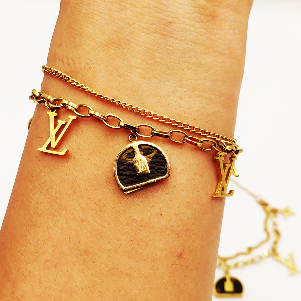 Bracelet Double Sac Simili Cuir Trèfles et Étoiles V Luxe