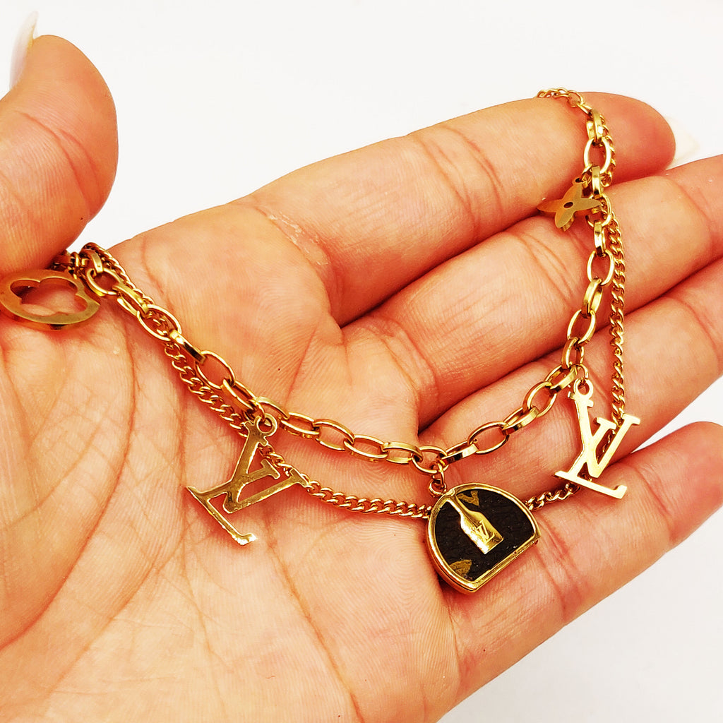 Bracelet Double Sac Simili Cuir Trèfles et Étoiles V Luxe