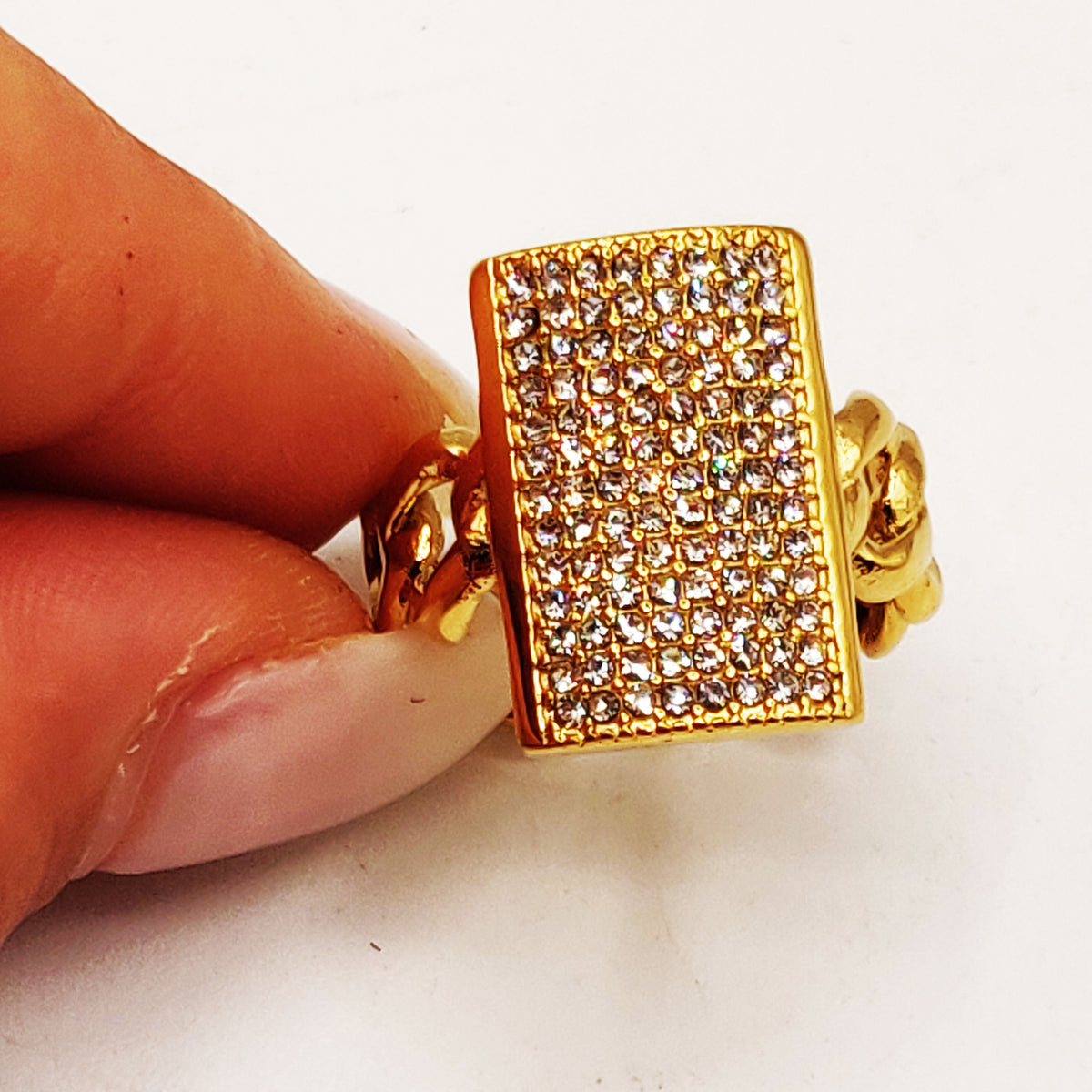 Bague Tresse Rectangle de Cristaux Luxe