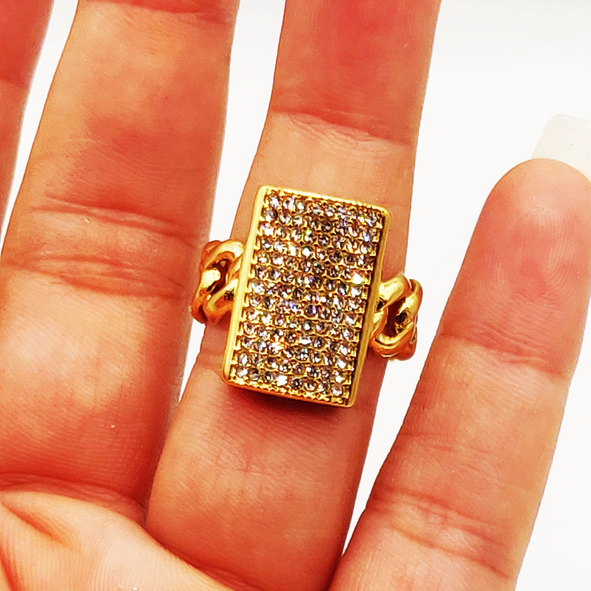Bague Tresse Rectangle de Cristaux Luxe