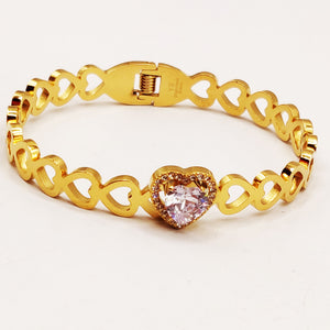 Bracelet Rigide Multi Coeurs et Coeur Cristal