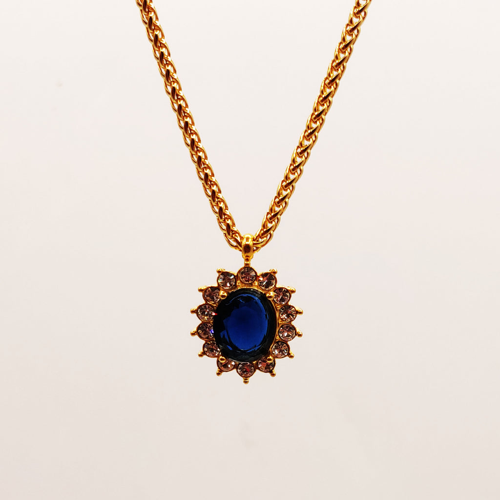 Collier Torsade Grand Soleil Bleu Tour Cristaux Luxe