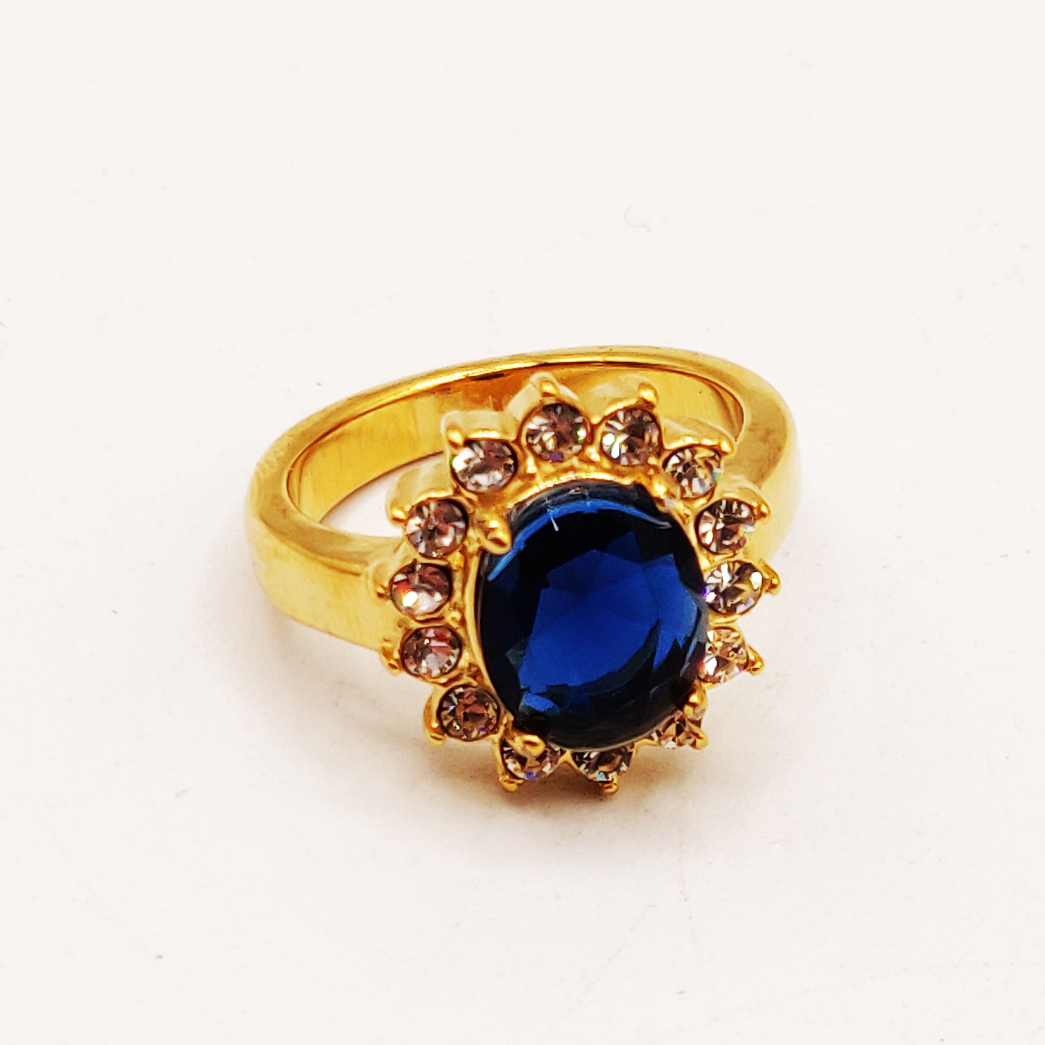Bague Grand Soleil Bleu Tour Cristaux Luxe
