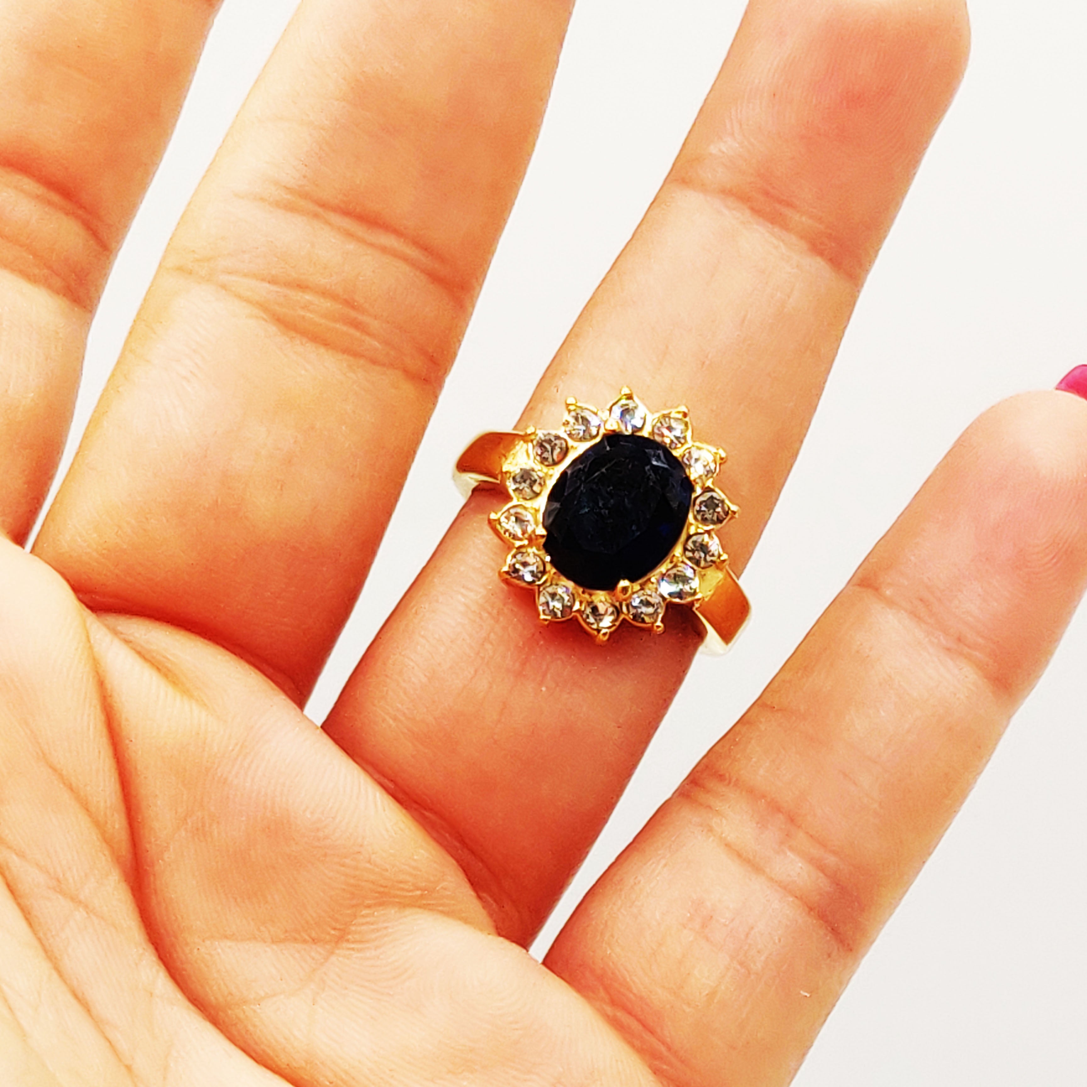 Bague Grand Soleil Bleu Tour Cristaux Luxe