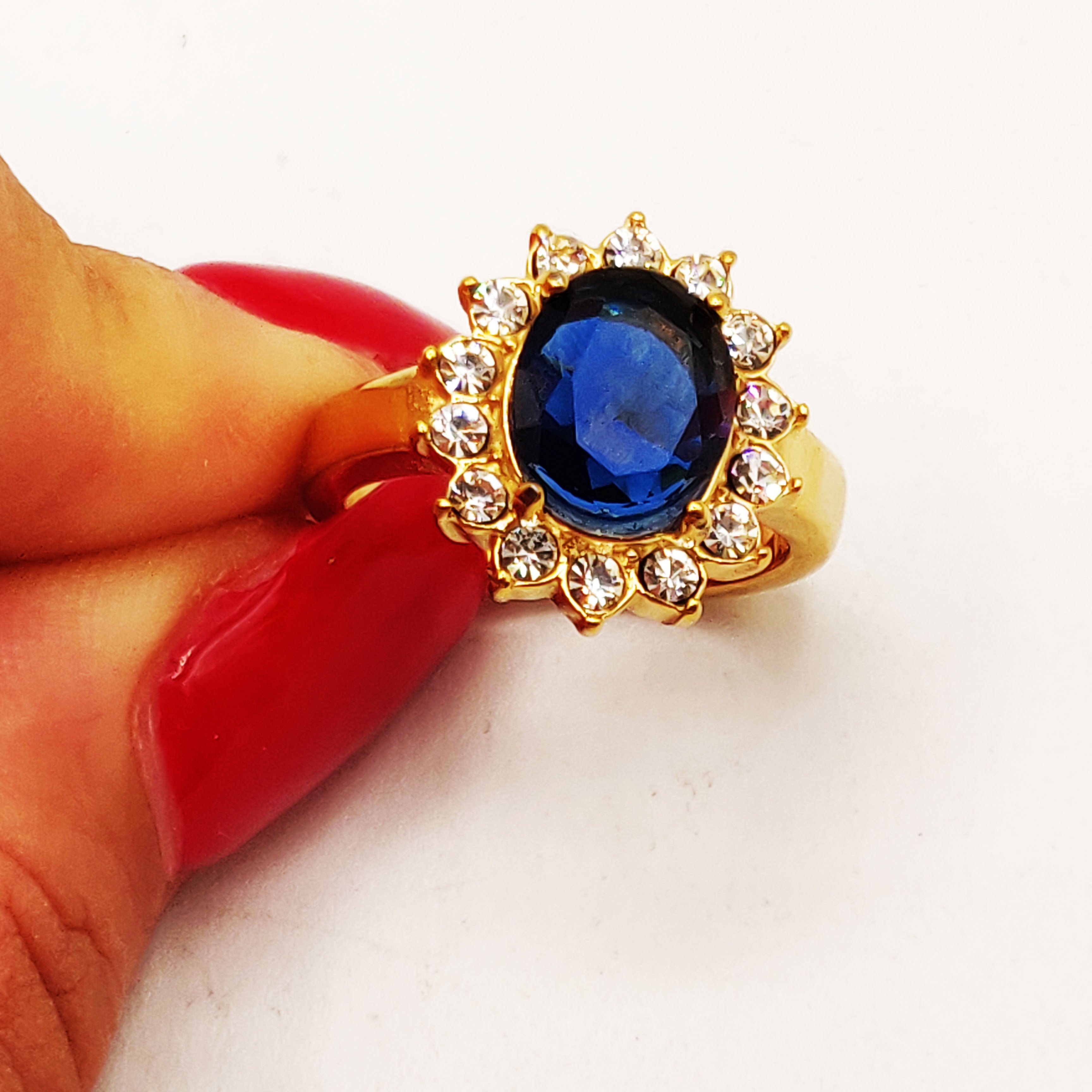 Bague Grand Soleil Bleu Tour Cristaux Luxe