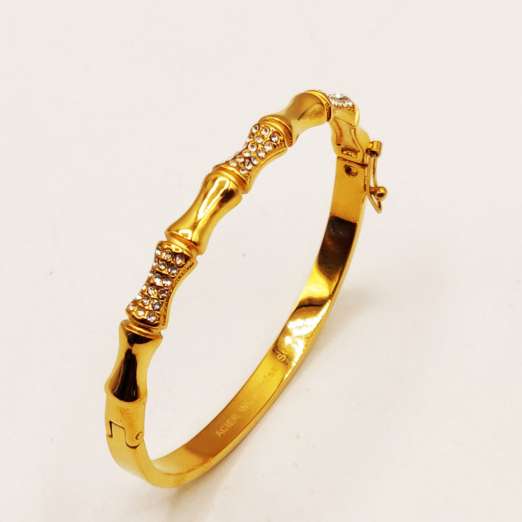 Bracelet Rigide Os Dorés et Cristaux Luxe