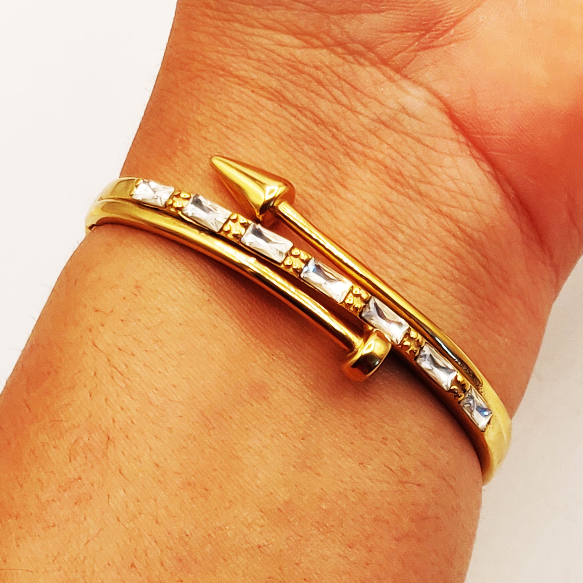 Bracelet Rigide Clou Rectangles Cristaux Luxe