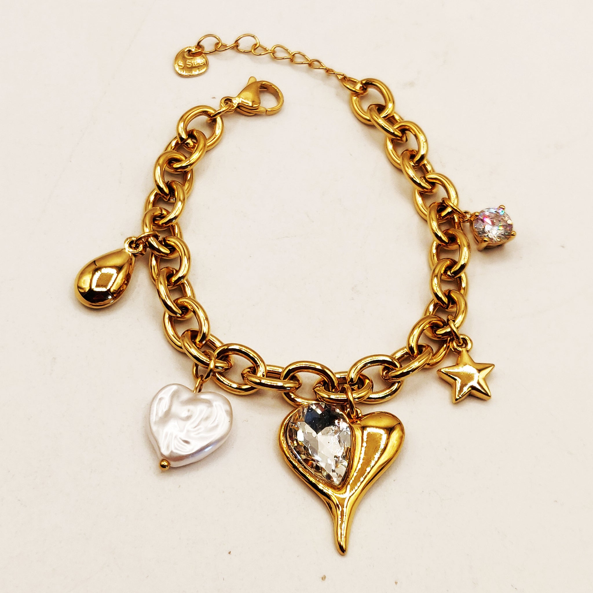 Bracelet Chaîne Bibelots Coeur Cristal