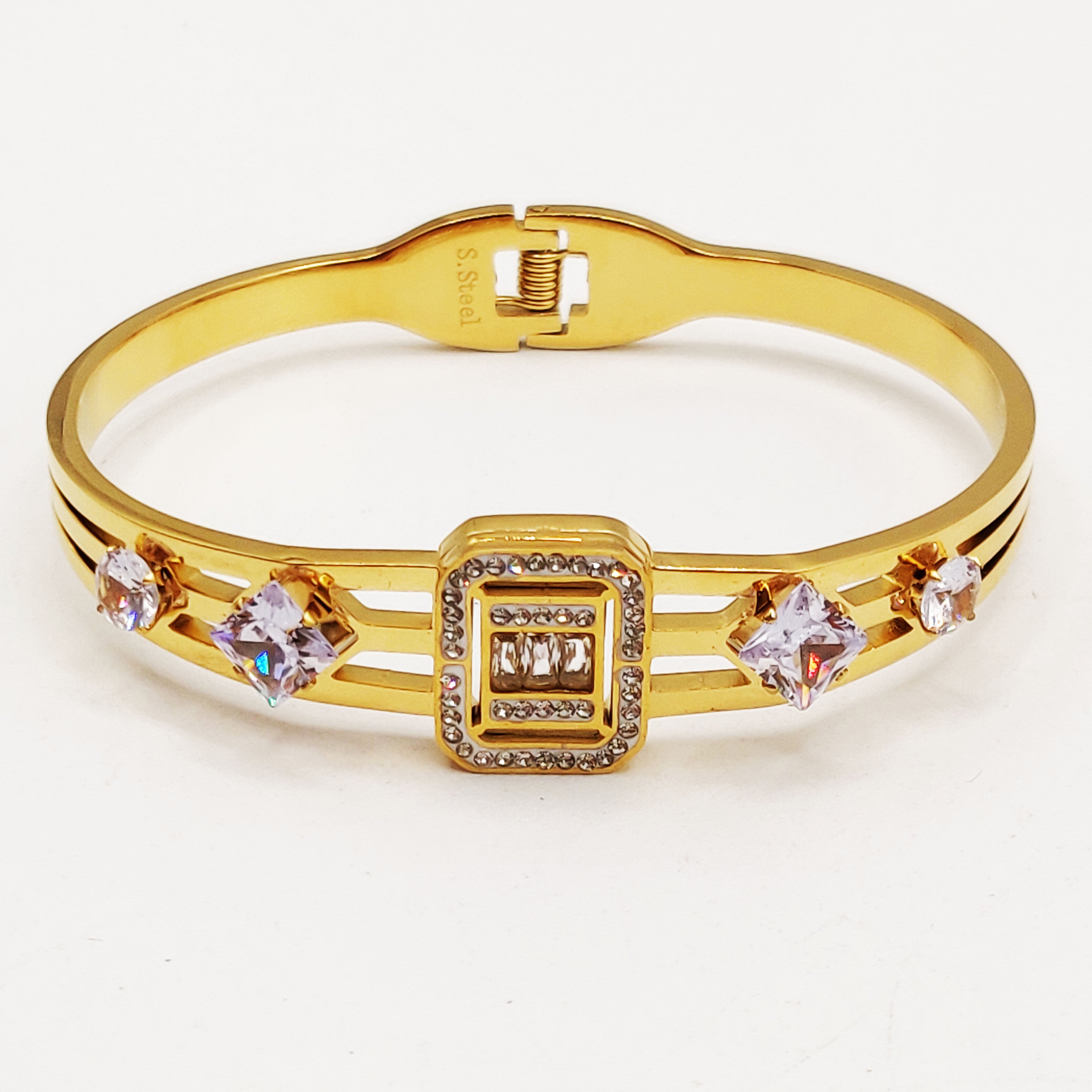 Bracelet Rigide Carré Cristaux et Gros Cristaux