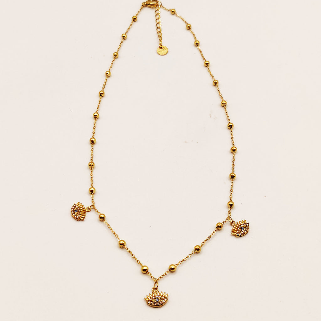 Collier Oeil Cristaux et Perles d'imitation Dorées