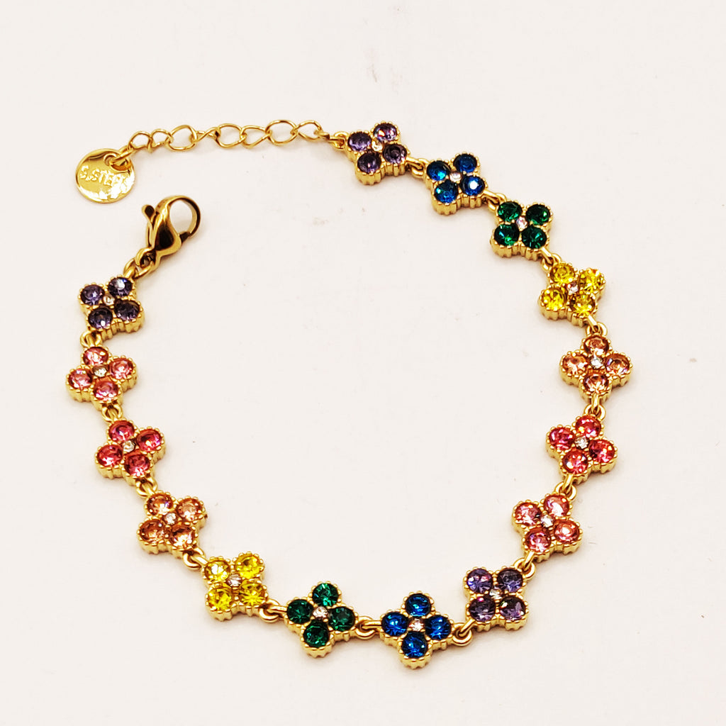 Bracelet Multi Trèfles 4 Cristaux Multicolores Luxe
