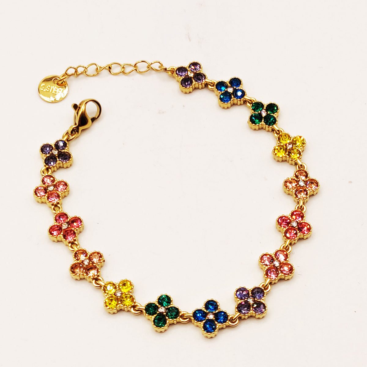 Bracelet Multi Trèfles 4 Cristaux Multicolores Luxe