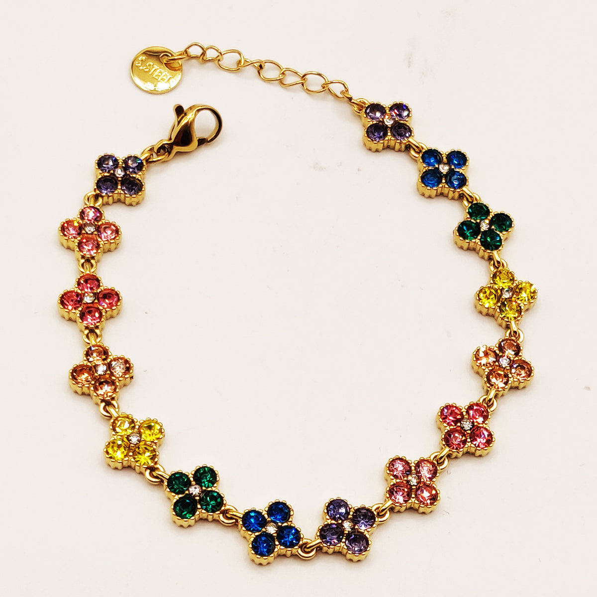 Bracelet Multi Trèfles 4 Cristaux Multicolores Luxe