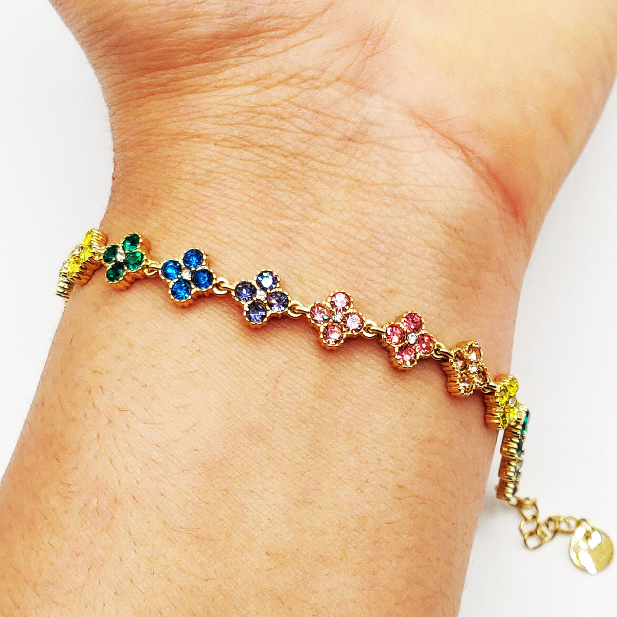 Bracelet Multi Trèfles 4 Cristaux Multicolores Luxe