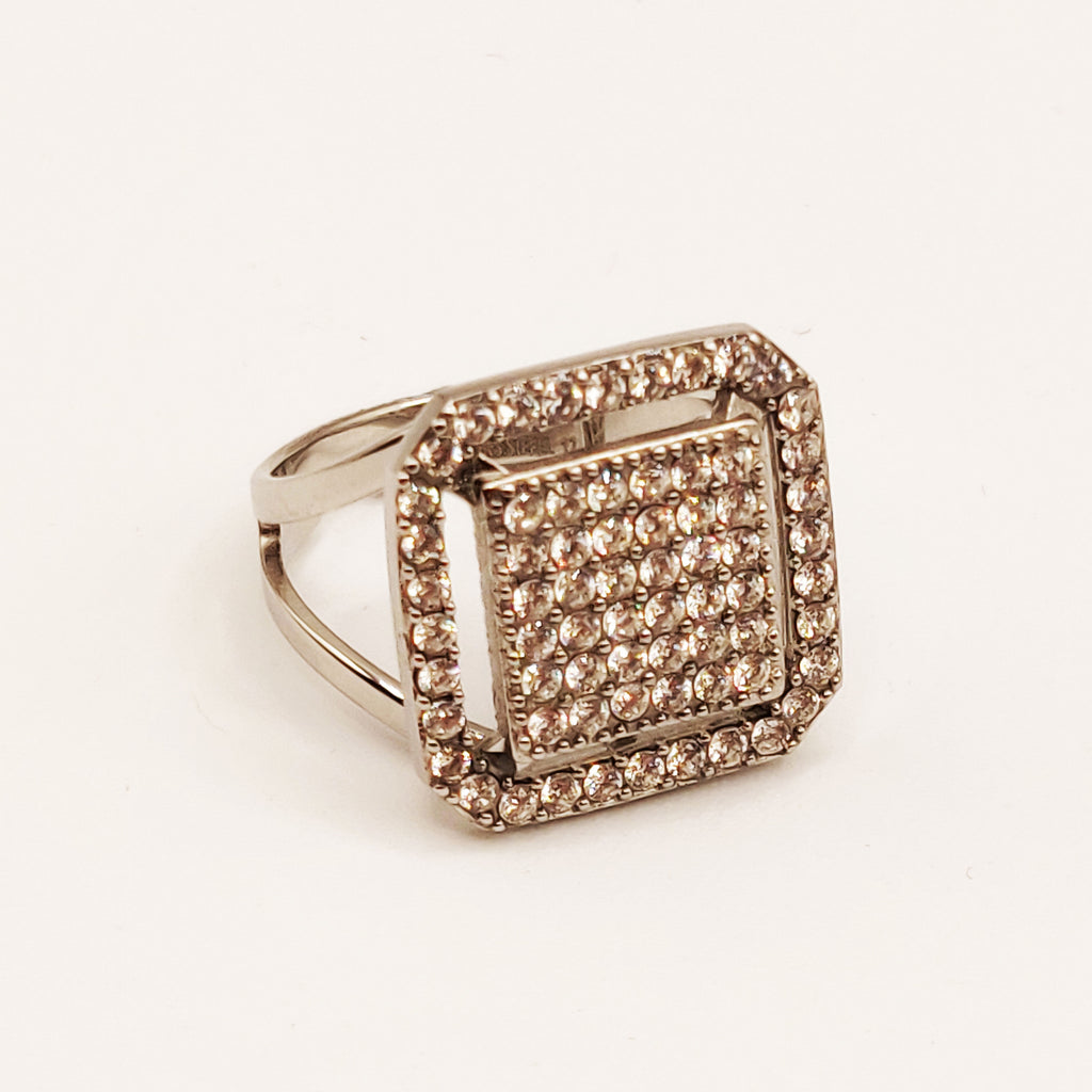 Bague Bosses Carré Cristaux Luxe Argenté