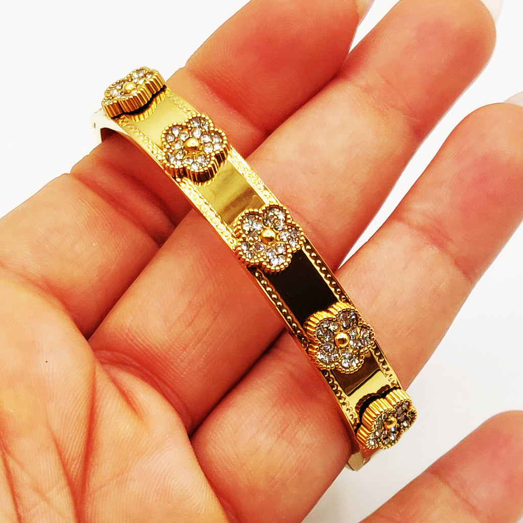 Bracelet Rigide Marguerites Cristaux Luxe