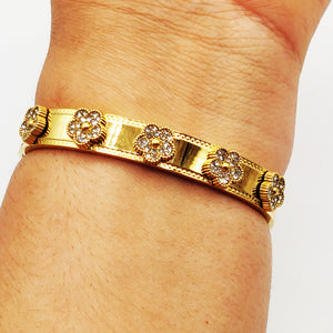 Bracelet Rigide Marguerites Cristaux Luxe