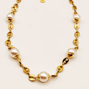 Collier Graines de Café et Perles d'imitation Blanches