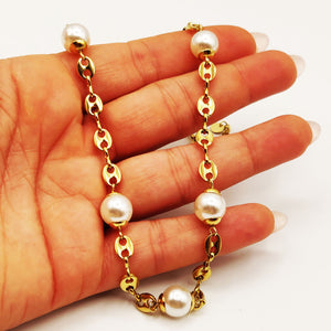 Collier Graines de Café et Perles d'imitation Blanches