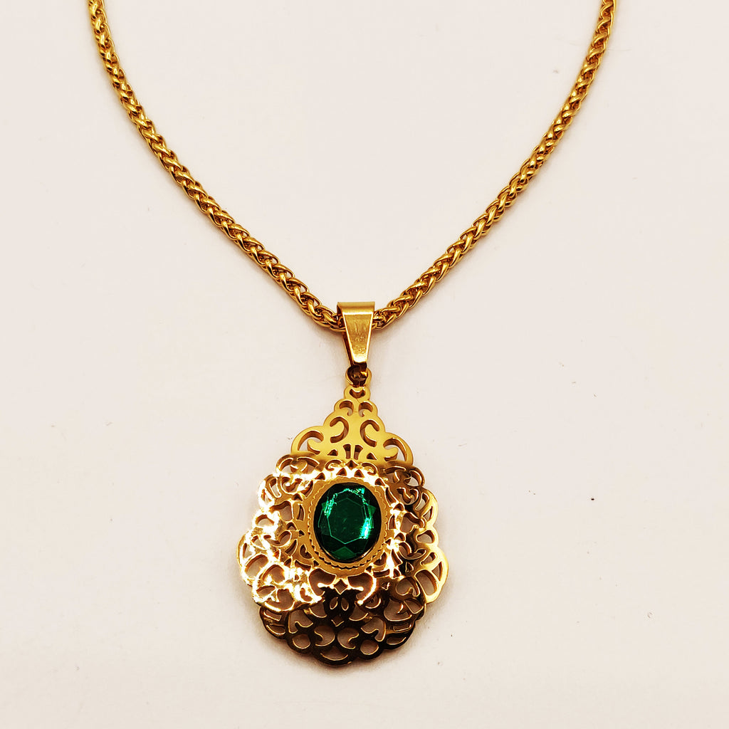 Collier Torsade Goutte Orientale Pierre Verte Luxe